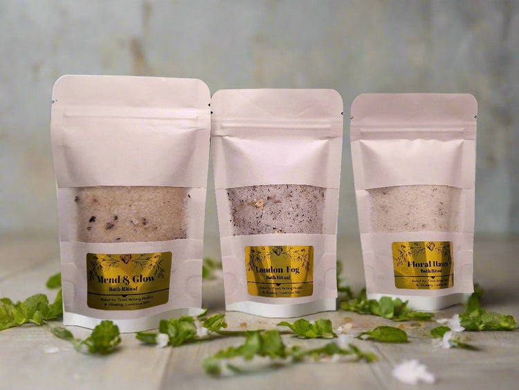 Bath Ritual / Bath Soaking Salts with Beautiful white packaging with Gold label 